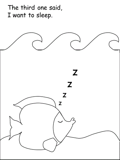 print practice worksheet - Five Little Fish with words, verse 3 coloring page