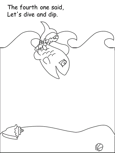 print practice worksheet - Five Little Fish with words, verse 4 coloring page