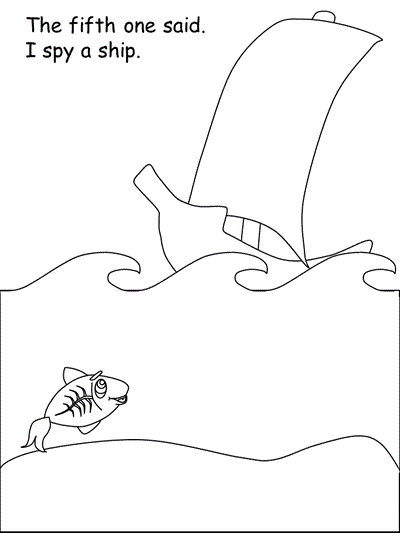 print practice worksheet - Five Little Fish with words, verse 5 coloring page