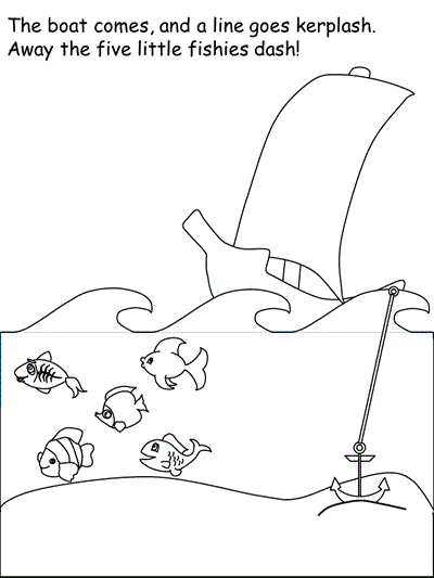print practice worksheet - Five Little Fish with words, verse 6 coloring page