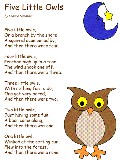 Five Little Owls lyrics printable