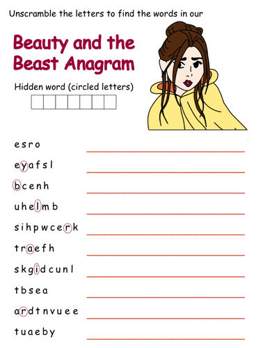 Beauty and the Beast Anagram Puzzle