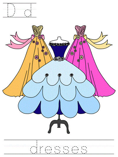 Printable print practice worksheet - Dd dresses