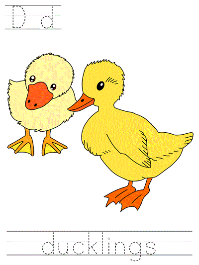 Printable print practice worksheet - Dd ducklings
