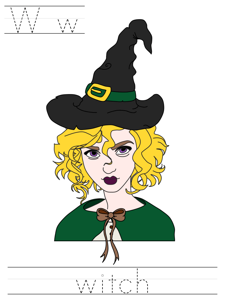 Printable print practice worksheet - Ww witch