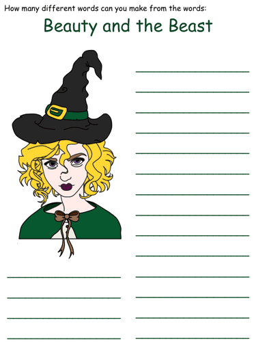 Beauty and the Beast Word Mine Puzzle