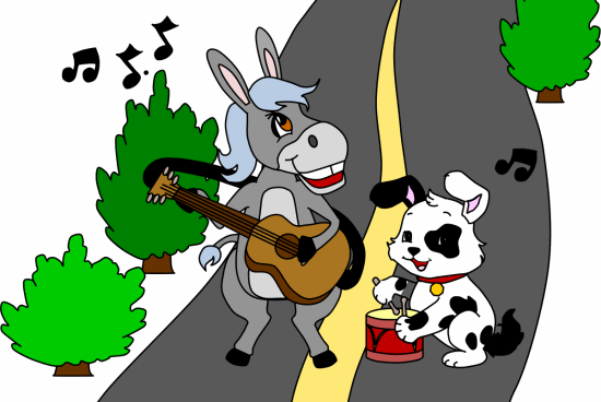 Bremen Town Musicians: donkey and dog