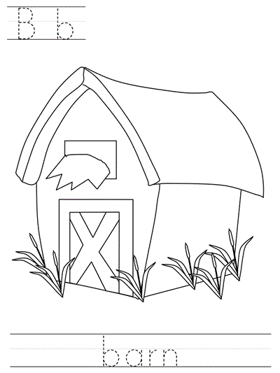 Printable print practice coloring page - Bb barn