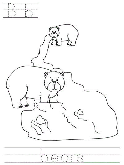 Printable print practice coloring page - Bb bears