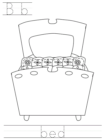 Printable print practice coloring page - Bb bed