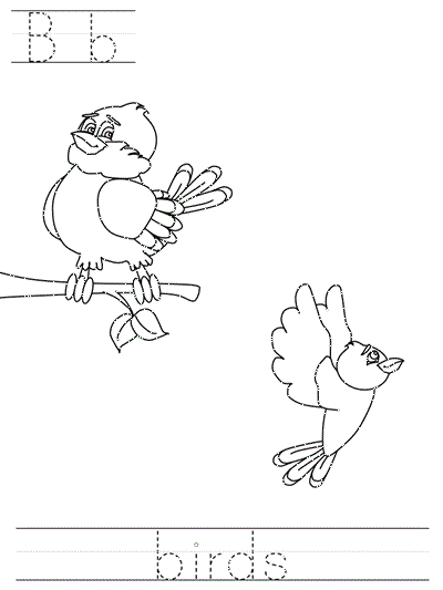 Printable print practice coloring page - Bb birds