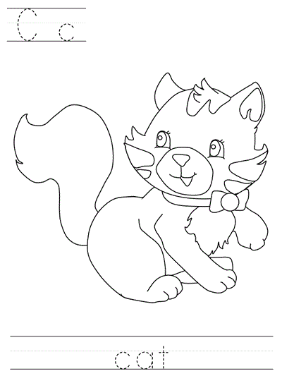 Printable print practice coloring page - Cc cat