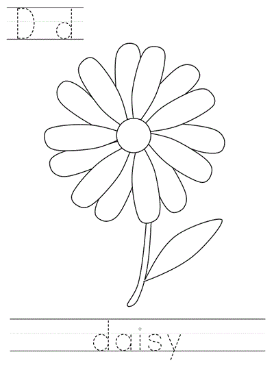 Printable print practice coloring page - Dd daisy