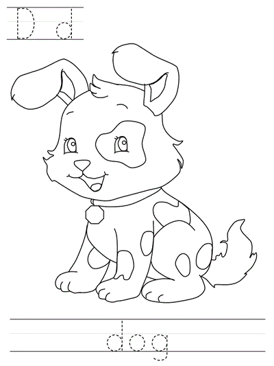 Printable print practice coloring page - Dd dog