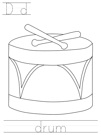 Printable print practice coloring page - Dd drum