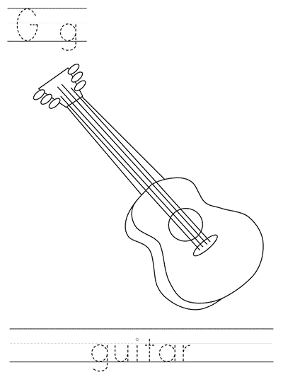 Printable print practice coloring page - Gg guitar