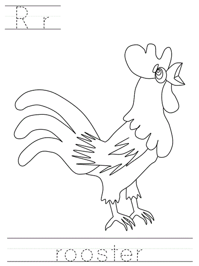 Printable print practice coloring page - Rr rooster