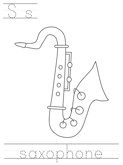Printable print practice coloring page - Ss saxaphone