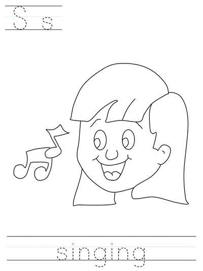 Printable print practice coloring page - Ss singing