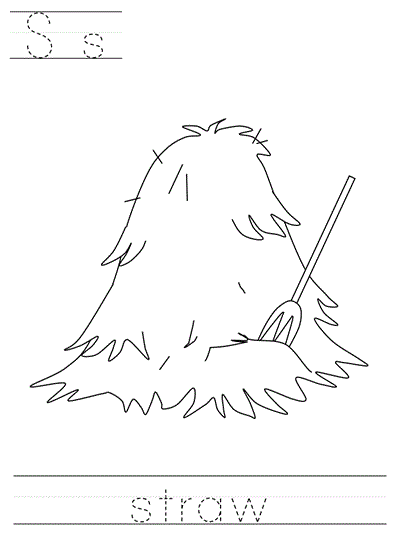 Printable print practice coloring page - Ss straw