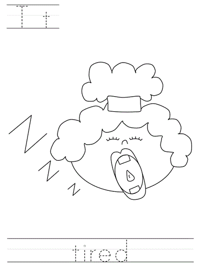 Printable print practice coloring page - Tt tired