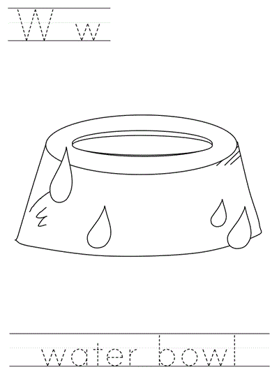 Printable print practice coloring page - Ww water bowl