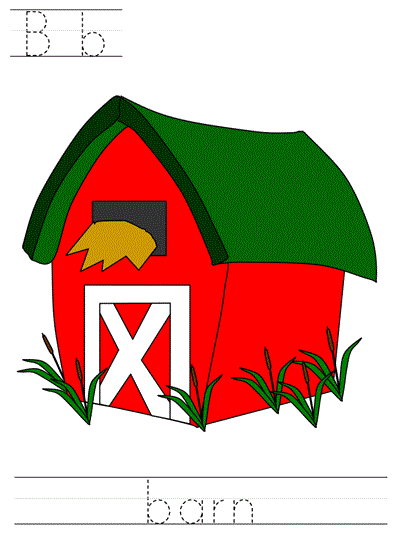 Printable print practice worksheet - Bb barn