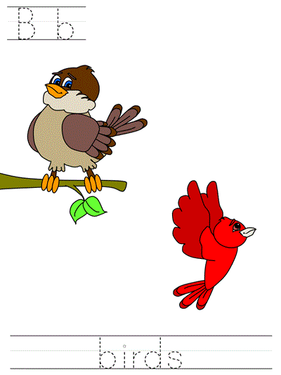 Printable print practice worksheet - Bb birds