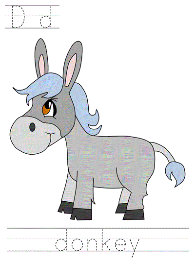 Printable print practice worksheet - Dd donkey