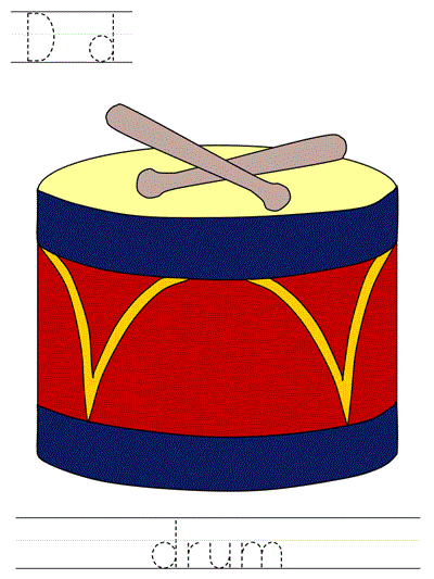 Printable print practice worksheet - Dd drum