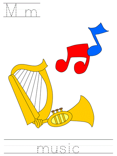 Printable print practice worksheet - Mm music