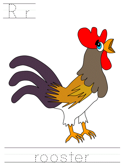 Printable print practice worksheet - Rr rooster