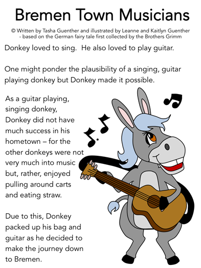 Bremen Town Musicians printable story with illustrations