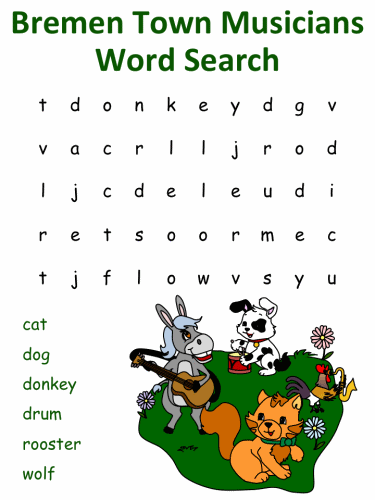 Bremen Town Musicians word search puzzles