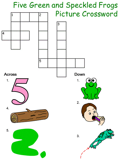 five green and speckled frogs crossword puzzle