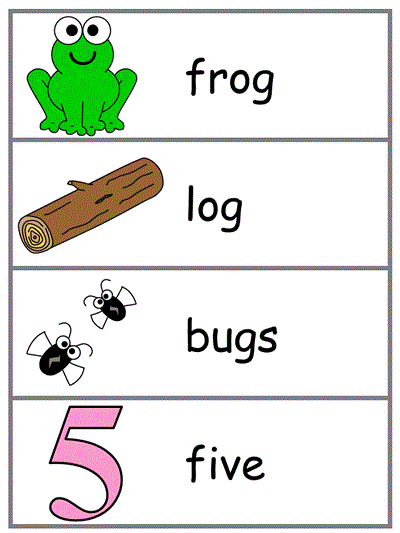 Word Wall Words - frog, log, bugs, five