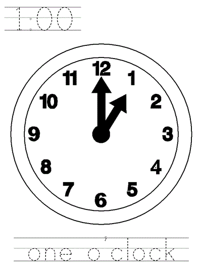Learn to Print coloring page - one o'clock