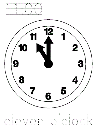 Learn to Print coloring page - eleven o'clock