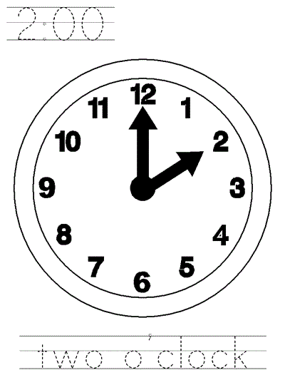 Learn to Print coloring page - two o'clock