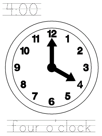 Learn to Print coloring page - four o'clock