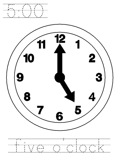 Learn to Print coloring page - five o'clock