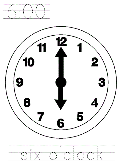 Learn to Print coloring page - six o'clock