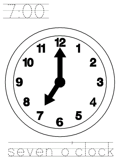 Learn to Print coloring page - seven o'clock