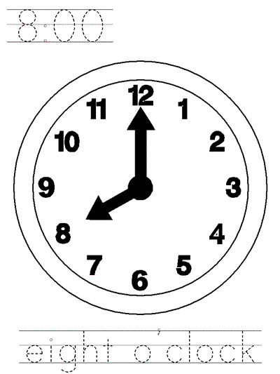 Learn to Print coloring page - eight o'clock