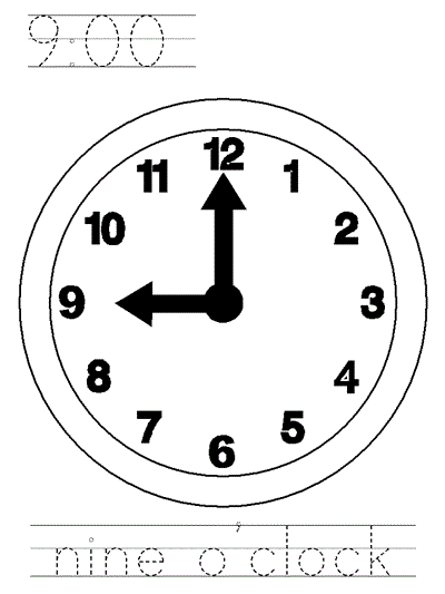 Learn to Print coloring page - nine o'clock