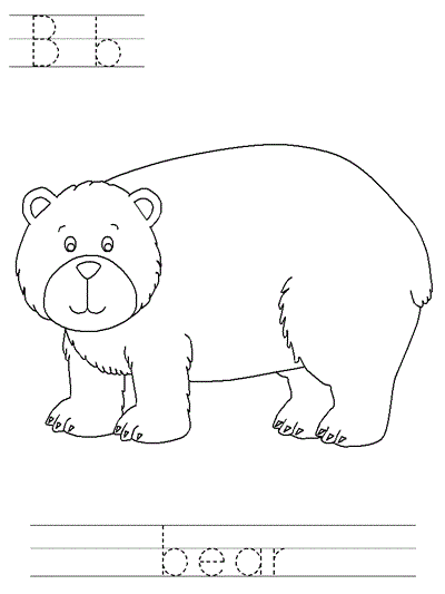 Learn to Print coloring page - Bb bear