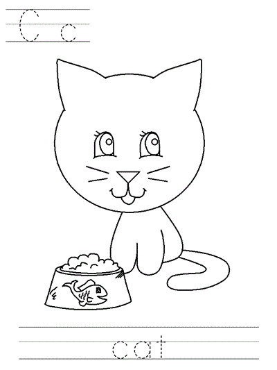 Learn to Print coloring page - Cc cat