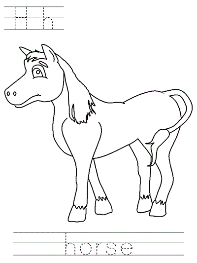 Learn to Print coloring page - Hh horse