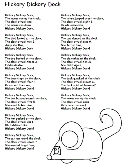 Hickory Dickory Dock lyrics coloring page