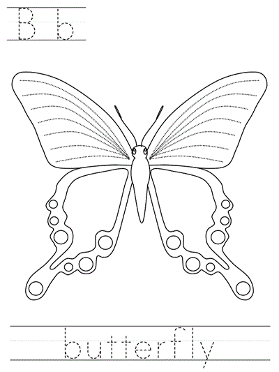Printable print practice coloring page - Bb butterfly